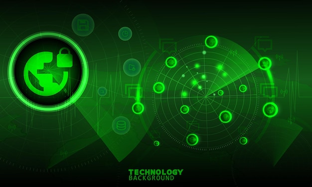 Koncepcja technologii skanowania radarowego. technologia tło. efekt neonu. koncepcja płytki drukowanej.
