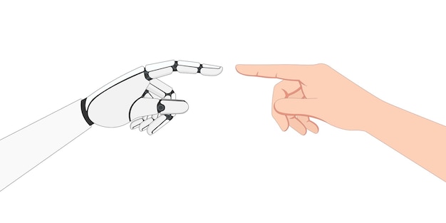 Plik wektorowy koncepcja technologii sztucznej inteligencji współpraca z biznesmenemrobota palca wskazującego do