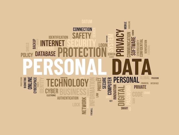 Plik wektorowy koncepcja tła chmury programu word dla danych osobowych cyfrowa polityka ochrony bezpieczeństwa używana do ilustracji wektorowych osobistego bezpieczeństwa w internecie
