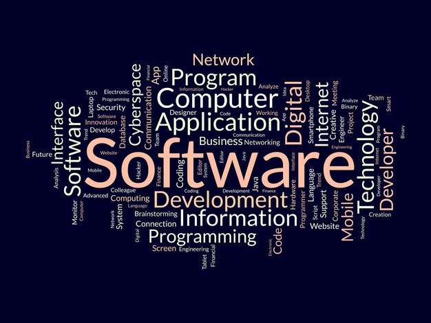 Plik wektorowy koncepcja tła chmury słowa dla oprogramowania programowanie komputerowe rozwój technologii sieci chmury ilustracja wektorowa