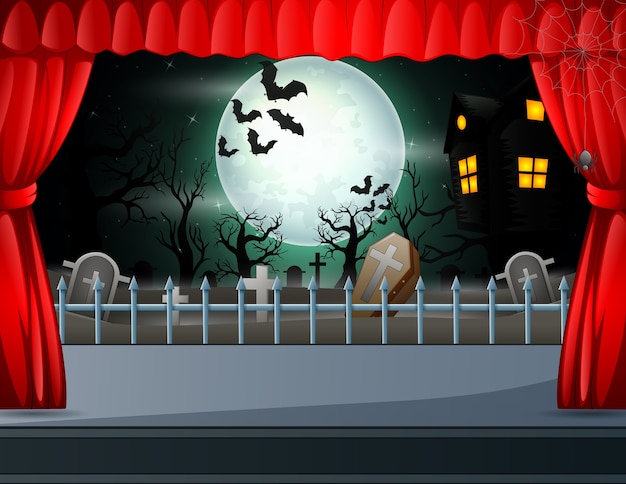 Koncepcja Tło Noc Halloween Na Scenie Ilustracji