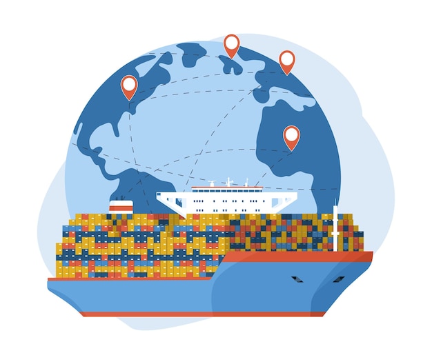 Koncepcja Transportu Kontenerów Na Statkach Na Całym świecie Ilustracja Wektorowa