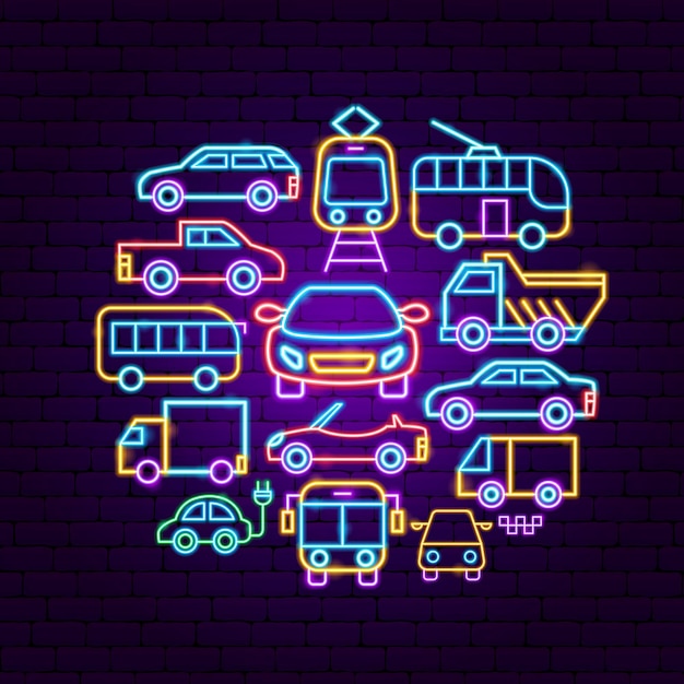 Koncepcja Transportu Samochodowego Neon. Ilustracja Wektorowa Promocji Transportu.