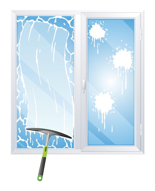 Plik wektorowy koncepcja usługi czyszczenia okien z ilustracją skrobaka do szkła i wektora rozpylacza
