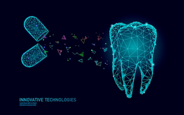 Plik wektorowy koncepcja wielokąta stomatologia innowacji zębów 3d.