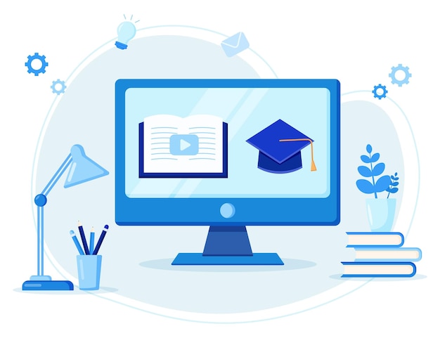 Koncepcja zajęć online na ekranie monitora do seminarium internetowego i edukacji online