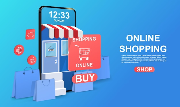Koncepcja zakupów online smartfon przeciwko niebu kupowanie towarów za pośrednictwem Internetu dostarczanie bezpośrednio do klienta