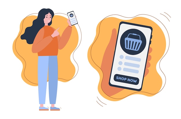 Koncepcja Zakupów Online Zakupy Online Kobieta Z Telefonem W Dłoniach Kupuje W Internecie Fl