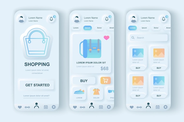 Koncepcja Zakupów Online Zestaw Szablonów Neumorficznych Witryna E-commerce Ui Ekrany Ux Gui
