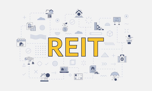 Koncepcja Zaufania Inwestycyjnego Reita W Nieruchomości Z Zestawem Ikon Z Dużym Słowem Lub Tekstem Na środkowej Ilustracji Wektorowej