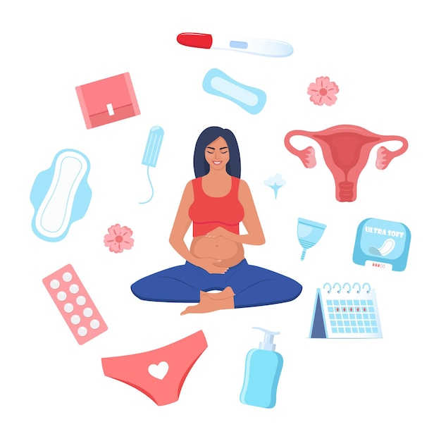 Plik wektorowy koncepcja zdrowia kobiety okres menstruacji ciąży żeński układ rozrodczy macicy