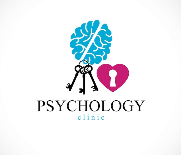 Konceptualne Logo Lub Ikona Zdrowia Psychicznego I Psychologii, Psychoanaliza I Psychoterapia Jako Klucz Do Koncepcji Ludzkiego Umysłu. Wektor Prosty Klasyczny Design.