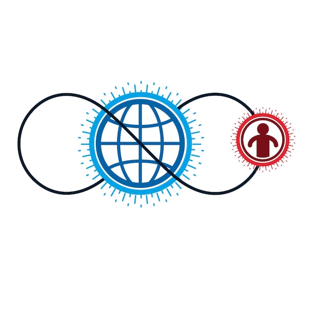 Konceptualne Logo Ludzkości I Osoby, Unikalny Symbol Wektor Stworzony Za Pomocą Różnych Ikon. Znak Systemu I Macierzy Społecznej. Osoba I świat Wchodzą Ze Sobą W Interakcje. Znak Systemu I Macierzy Społecznej.