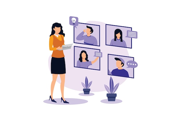 Konferencja online Outsourcing płaskich nowoczesnych projektów ilustracji