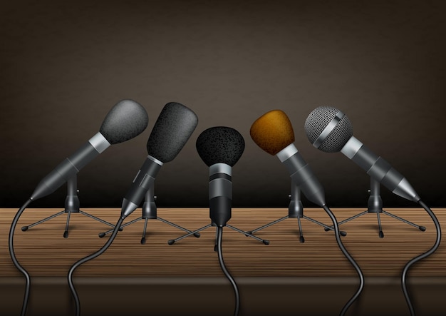 Konferencja Z Różnymi Telewizyjnymi Lub Radiowymi Mikrofonami