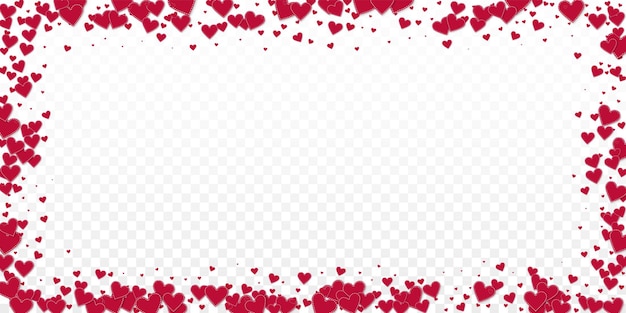 Plik wektorowy konfetti miłości czerwone serce. walentynki ramki soczyste tło. spadające szyte papierowe konfetti serca na przezroczystym tle. ilustracja wektorowa energiczny.