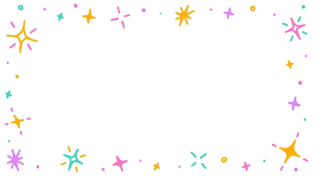 Konfetti Posypać Sparkle Glitter Star Doodle Kolor Karty Prostokąt Obramowanie Szablonu Ramki Skopiuj Przestrzeń