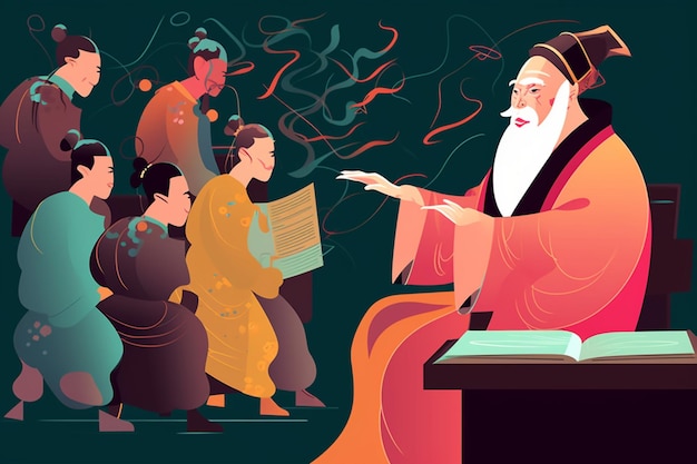 Plik wektorowy konfucjusz naucza ciekawskich uczniów