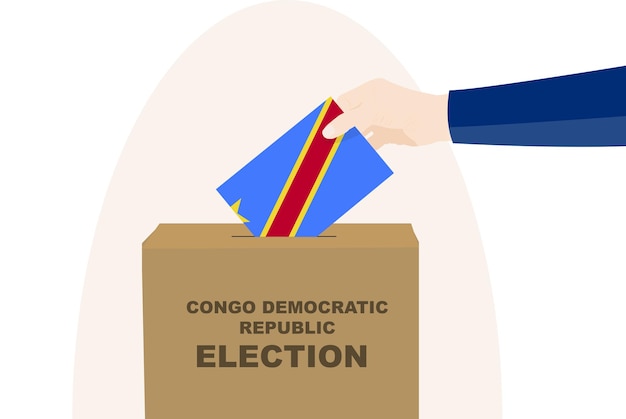 Plik wektorowy kongo dc głosowanie koncepcja ręka człowieka i urny wyborczej dzień wyborów kongo demokratyczna republika flaga wektor