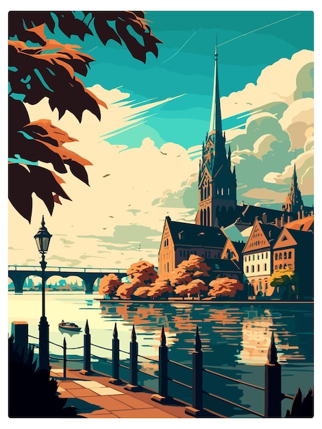 Plik wektorowy konstanz niemcy vintage plakat podróżniczy pamiątkowa pocztówka portret malarstwo wpa ilustracja