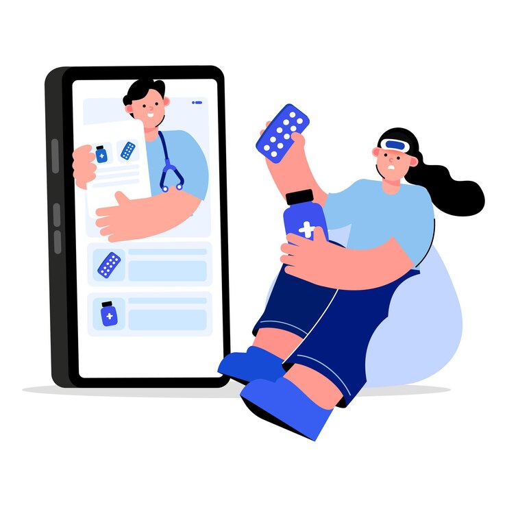 Wektor konsultacja online z ilustracją lekarza