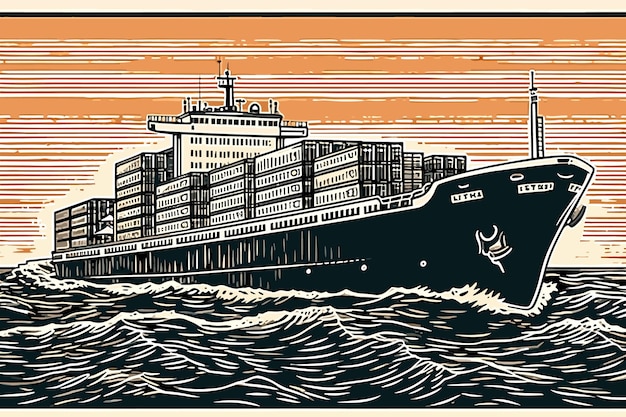 Kontener Statku Towarowego Na Ilustracji Transportu Oceanicznego