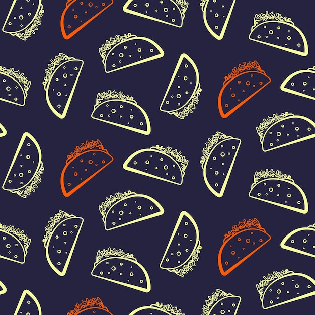 Plik wektorowy kontrast bezszwowy wzór z uroczym żółtym i czerwonym meksykańskim taco. zabawna tekstura taco dla tekstyliów fast food, papieru opakowaniowego, opakowania, banerów menu restauracji lub kawiarni