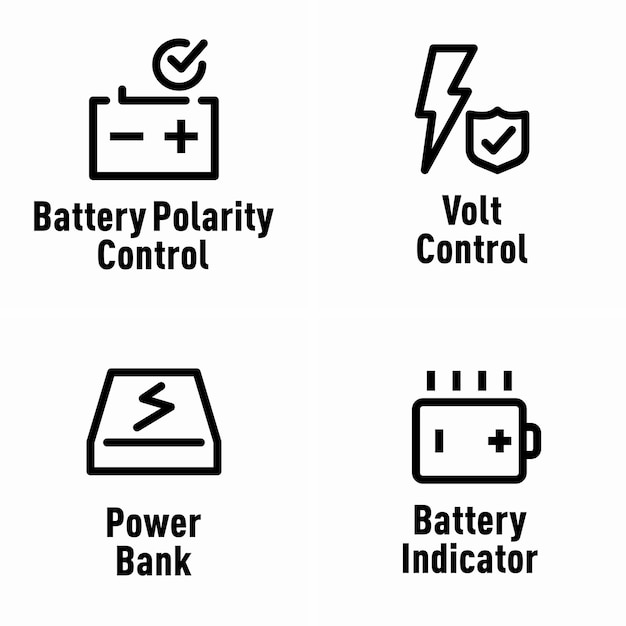 Plik wektorowy kontrola polarności baterii kontrola napięcia power bank wskaźnik baterii znaki informacyjne