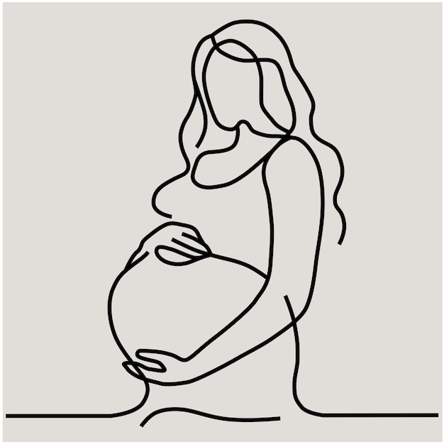 Plik wektorowy kontur kobiety w ciąży prosty stylizowany rysunek na temat porodu macierzyńskiego