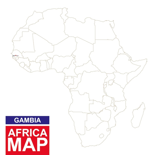 Konturowa Mapa Afryki Z Zaznaczoną Gambią. Mapa Gambii I Flaga Na Mapie Afryki. Ilustracja Wektorowa.