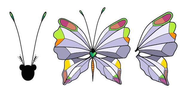 Konturowany Zestaw Kolorów Wektorowych Elementów Motyli Matę Na Przezroczystym Tle Pocztówka