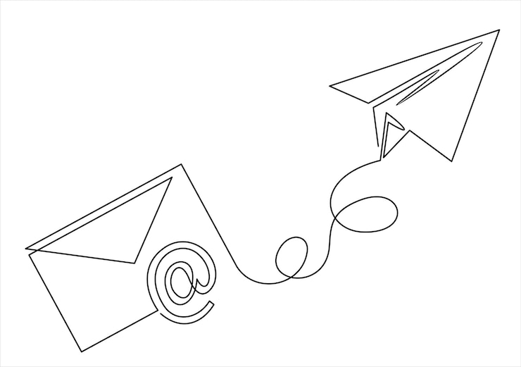 Wektor koperta papierowa w jednej linii czarno-biała, monochromatyczna, ciągła grafika pojedyncza
