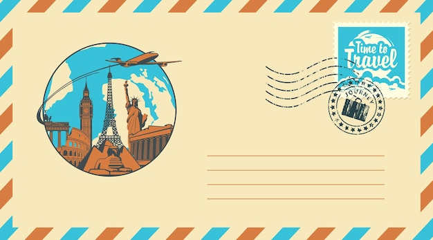 Plik wektorowy koperta pocztowa na temat podróży