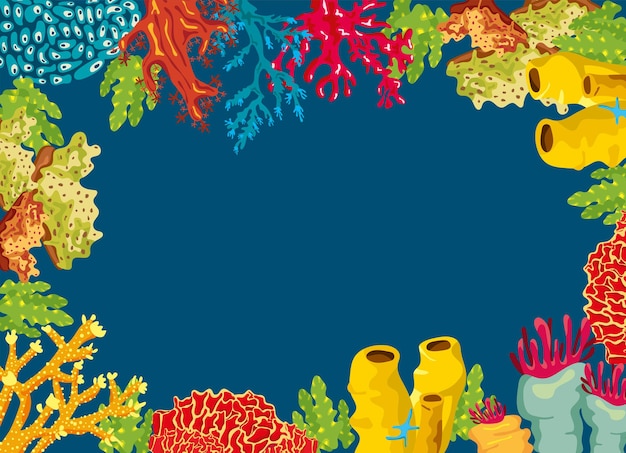 Plik wektorowy korale i glony ilustracja rama natura morze życie