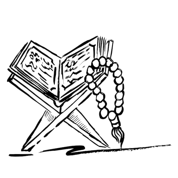 koraliki modlitewne i wektor kreskówek Al Quran