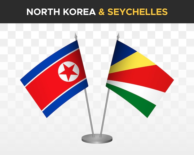Korea Północna Vs Seszele Flagi Biurko Makieta Na Białym Tle 3d Wektor Ilustracja Flagi Stołowe