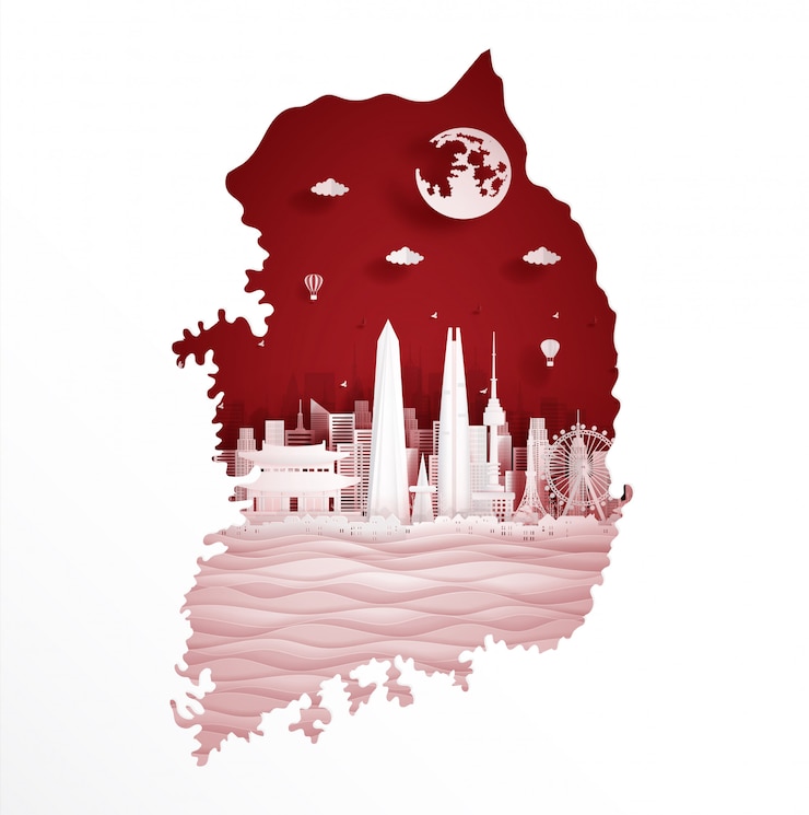Wektor korea południowa mapa z światowej sławy landmark