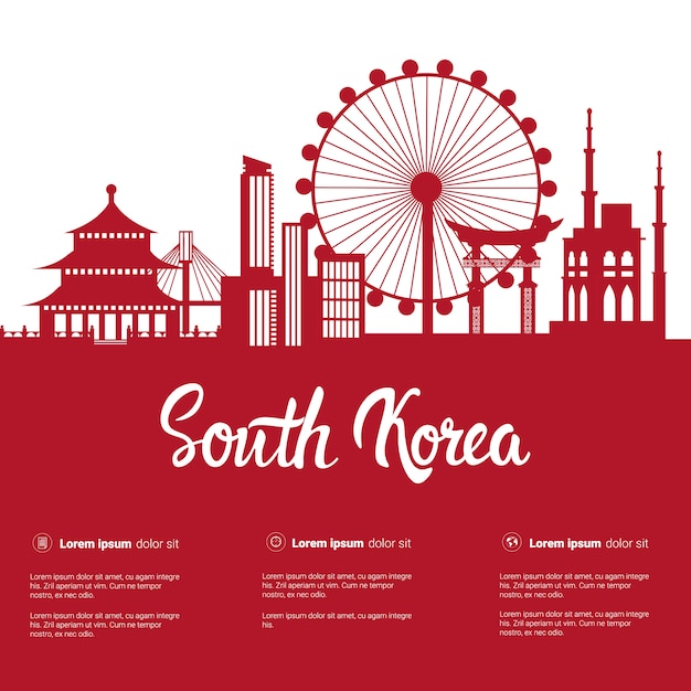 Korea Południowa Punkty Orientacyjne Sylwetka Seul Słynnych Budynków Miasta Widok Z Zabytków Na Białym Tle