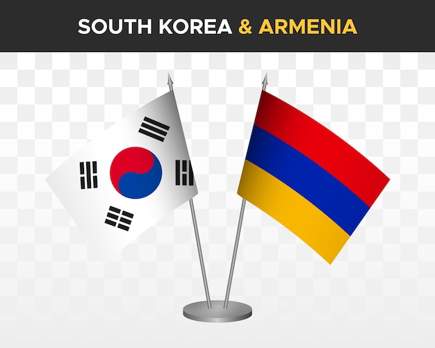 Korea Południowa Vs Armenia Flagi Na Biurko Makieta Na Białym Tle 3d Wektor Ilustracja Flagi Stołowe