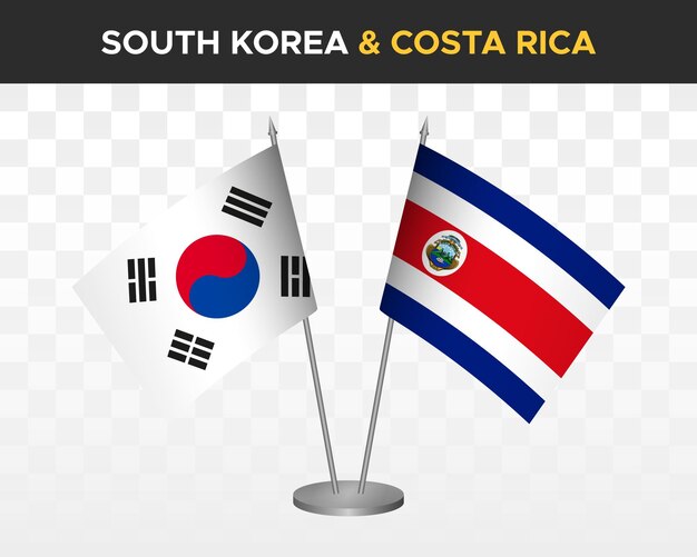 Korea południowa vs kostaryka flagi biurkowe makieta na białym tle 3d wektor ilustracja flagi stołowe