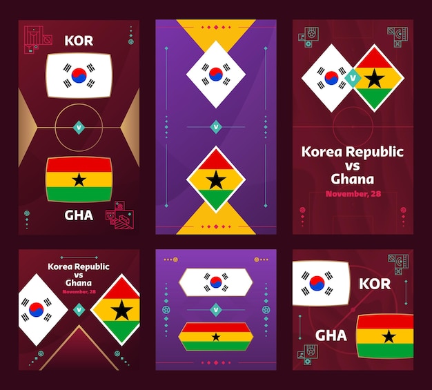 Korea Republic vs Ghana Match World Football 2022 pionowy i kwadratowy zestaw banerów do mediów społecznościowych