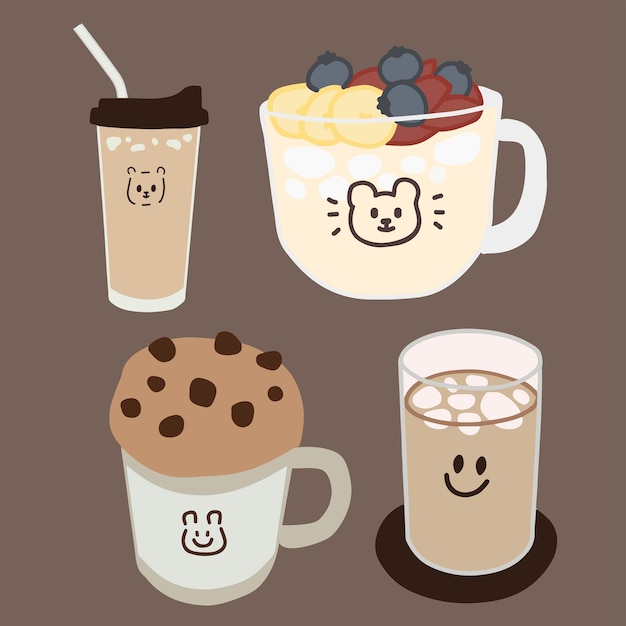 Koreańska kawa i mleko z śliczną szklaną wektorową ilustracją