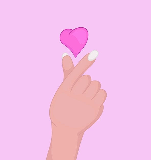 Koreański gest dłoni palca serca, palec symbol miłości ręka styl rysowania z płaskim kolorem.