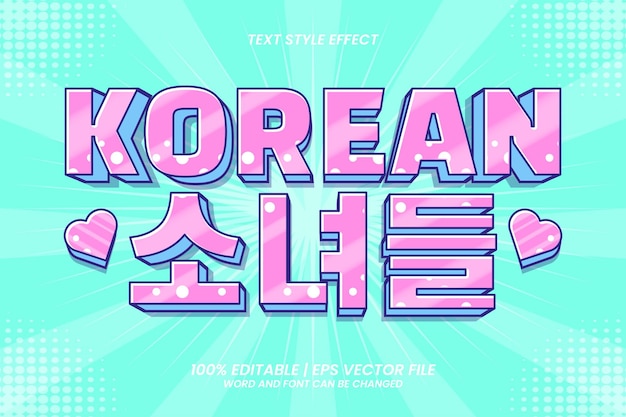 Plik wektorowy koreańskie dziewczyny efekt tekstowy edytowalny styl kreskówek 3d