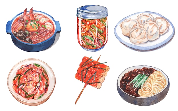 Plik wektorowy koreańskie jedzenie w akwareli