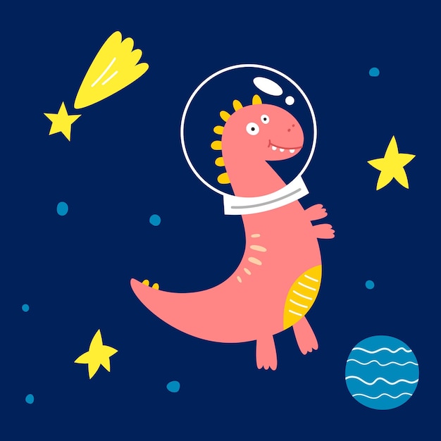 Kosmiczny dinozaur, ilustracji wektorowych dla mody dziecięcej.