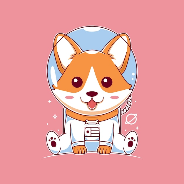 Kosmiczny pies astronauta Kawaii Art