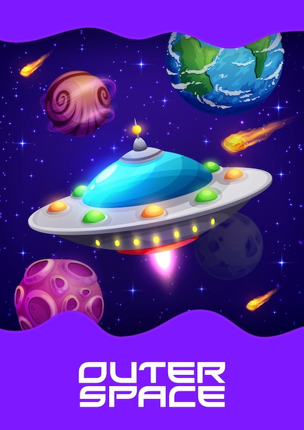 Kosmiczny plakat z planetami i gwiazdami galaktyki UFO