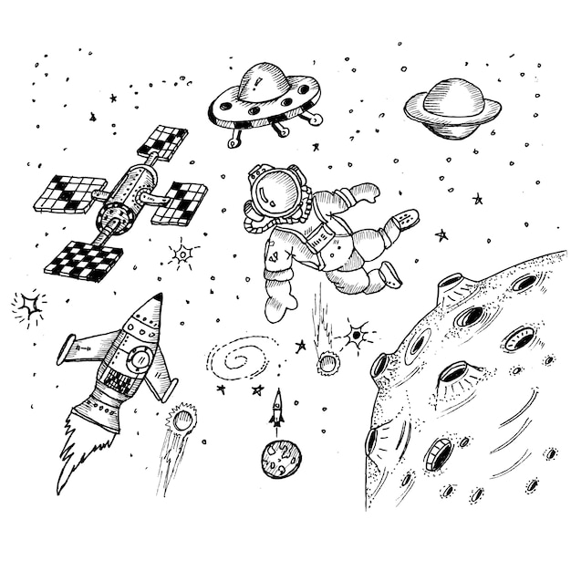 Kosmiczny Rakietowy Astronauta Astronauta Doodle