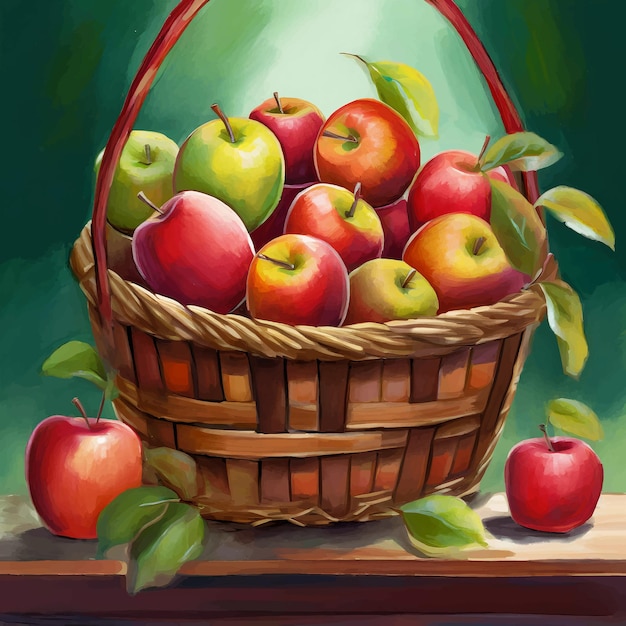 Plik wektorowy kosz czerwonych jabłek jesienne zbiory ilustracja wektorowa w stylu płaskim
